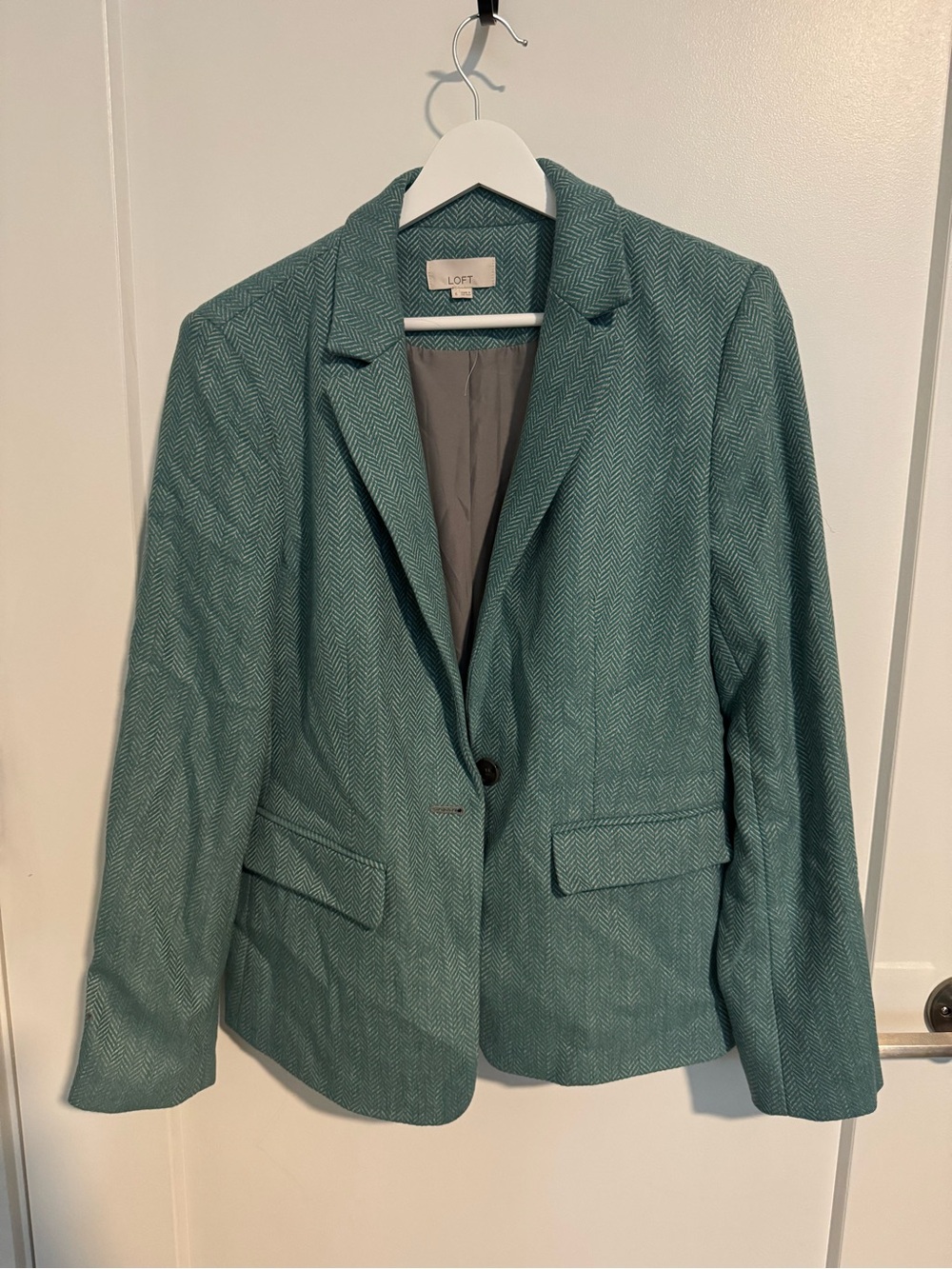 LOFT Teal Herringbone Single-Button Blazer